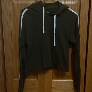 Army Green Cropped Long Sleeve Hooded Shirt